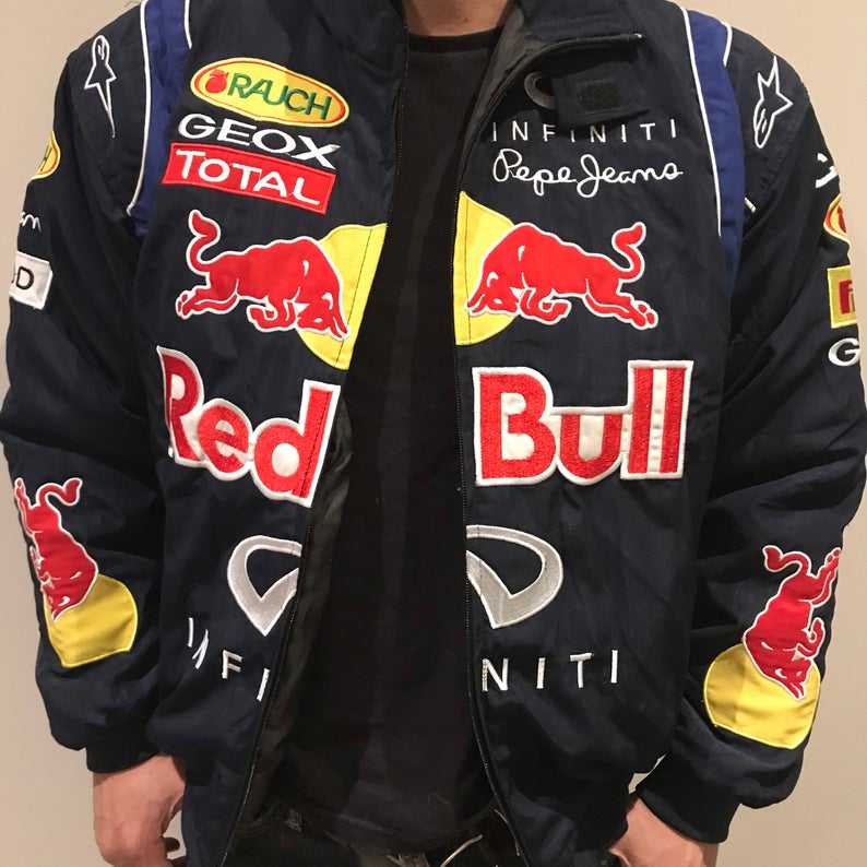 Handmade F1 Racing Jacket, Red.Bull Racing Jacket, Unisex Harajuku F1 Streetwear Racing Jacket, 90s Streetwear